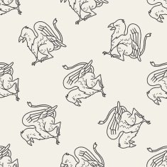 griffin doodle seamless pattern background N5