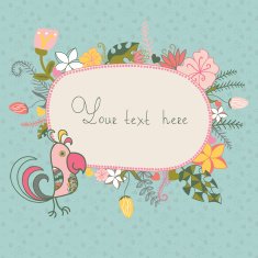 oval floral frame with a parrot