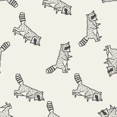 raccoon doodle seamless pattern background N3