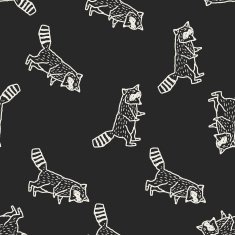 raccoon doodle seamless pattern background N4
