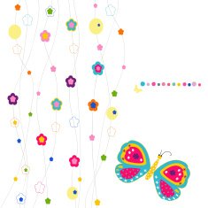 Colorful spring flowers and butterfly greeting card vector