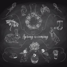 Vector set of hand drawn spring and easter illustrations