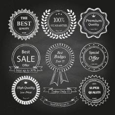 Set of hand drawn badges on a chalkboard background