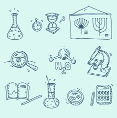 Science icons set school laboratory chemistry biology experiment investigation and