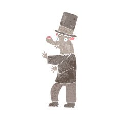 cartoon werewolf in top hat N12