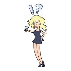 cartoon confused woman with drink N4
