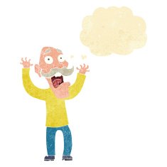 cartoon old man getting a fright with thought bubble N11