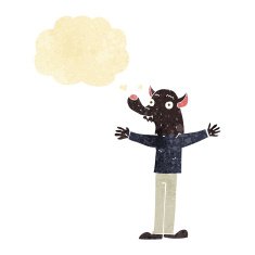 cartoon friendly werewolf with thought bubble N13