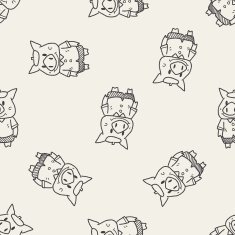 three little pigs doodle seamless pattern background N5