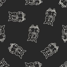 three little pigs doodle seamless pattern background N6