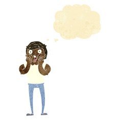 cartoon gasping man with thought bubble N10
