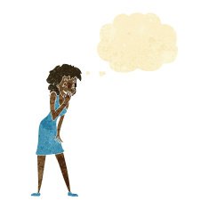 cartoon woman laughing with thought bubble N11