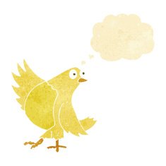cartoon dancing bird with thought bubble N3