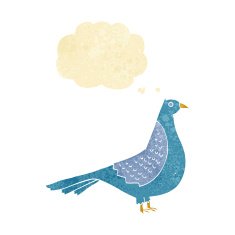 cartoon bird with thought bubble N350