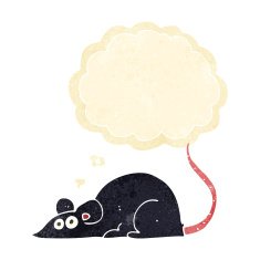 cartoon black rat with thought bubble N7