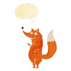 cartoon waving fox with thought bubble N11