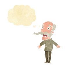 cartoon old man gasping in surprise with thought bubble N10