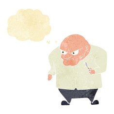 cartoon evil man with thought bubble N9