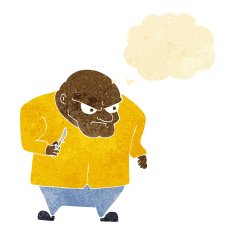 cartoon evil man with thought bubble N10