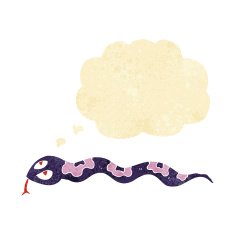 cartoon hissing snake with thought bubble N25