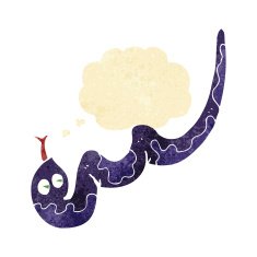 cartoon hissing snake with thought bubble N27