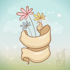 Card template with vintage ribbon flowers