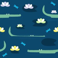 Vector cute seamless pattern with hand drawn crocodiles