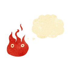 cartoon flame symbol with thought bubble N3