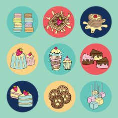 Bakery doodle menu icons in circle