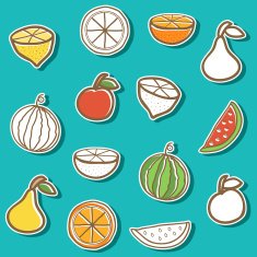 Set of stickers with hand drawn fruits