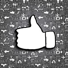 Thumb up icon on arrow filled background chalkboard effect