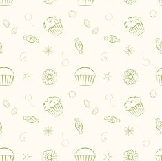 Hand drawn vector seamless patterns with cupcakes candies and cookies