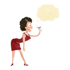 cartoon woman with drink thought bubble N10