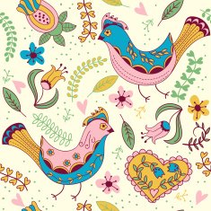 Seamless pattern with birds and flowers N6