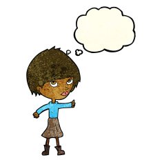 cartoon woman giving thumbs up symbol with thought bubble N75