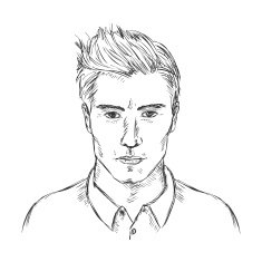 Vector Single Sketch Male Face Men Hairstyle N5