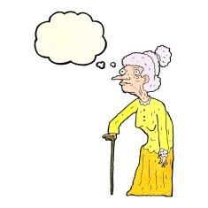 cartoon old woman with thought bubble N10