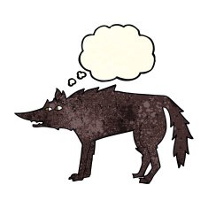 cartoon wolf with thought bubble N39