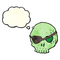 cartoon skull with eye patch thought bubble N11
