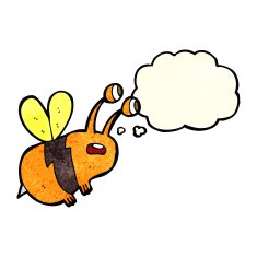 cartoon frightened bee with thought bubble N10
