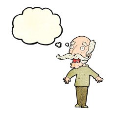 cartoon old man gasping in surprise with thought bubble N11