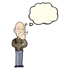 cartoon bored old man with thought bubble N21
