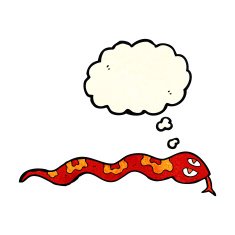 cartoon hissing snake with thought bubble N30