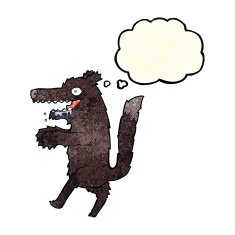 cartoon big bad wolf with thought bubble N6