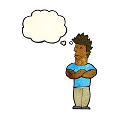 cartoon sulking man with thought bubble N11