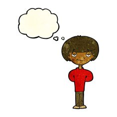 cartoon happy man with thought bubble N510