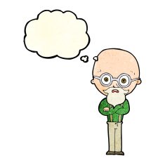 cartoon annoyed old man with thought bubble N76