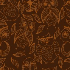 Seamless brown pattern of four different owls