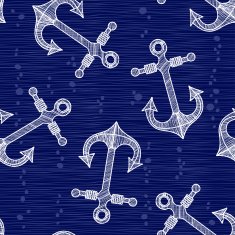 Seamless pattern with hand-drawn anchors Sea vector background