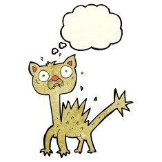cartoon scared cat with thought bubble N10